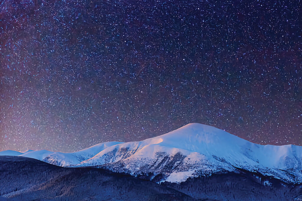 fantastic winter meteor shower and the snow capped mountains